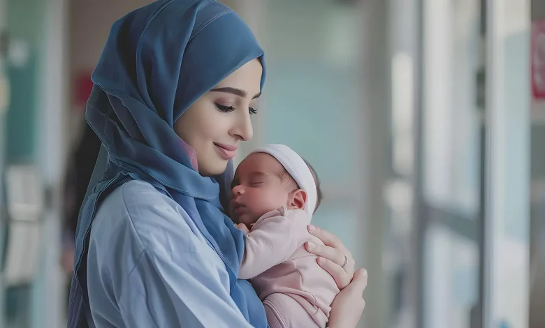 بهترین اسم های دخترانه اسلامی؛ کمیاب و بامعنا 1 یک مادر مسلمان محجبه با نوزاد دختر در آغوشش