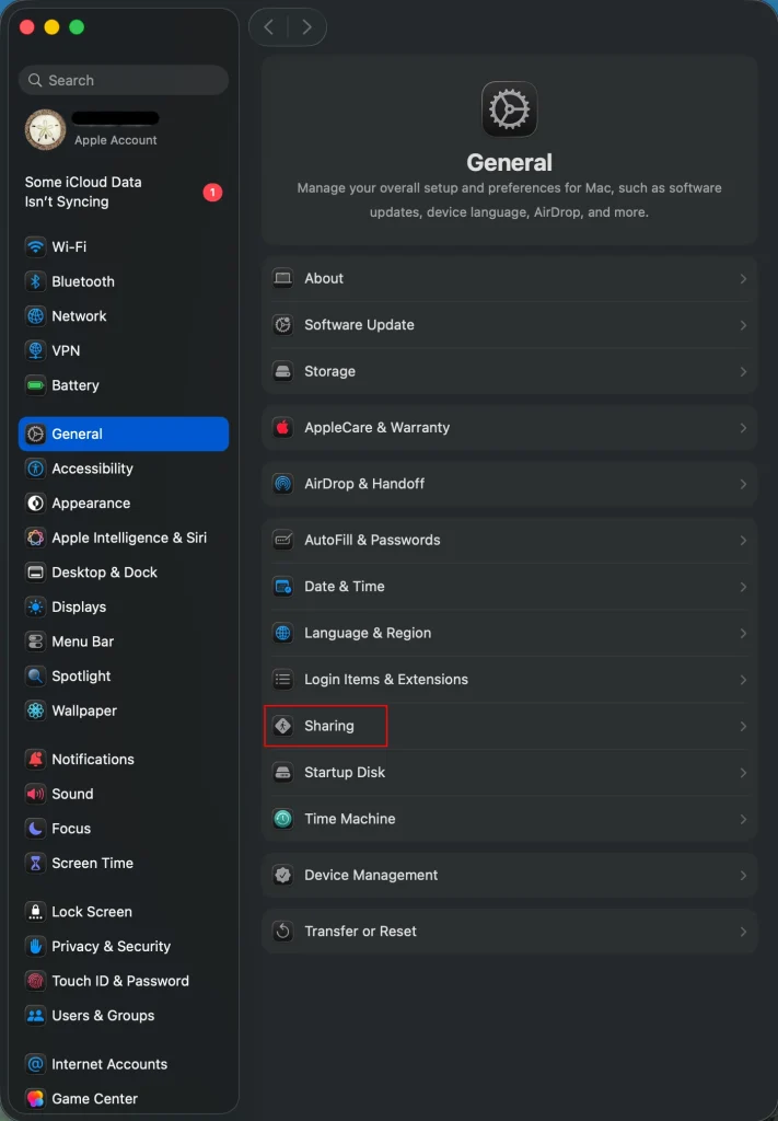 اتصال انترنت لپتاپ به موبایل از طریق وای فای؛ آموزش گامبهگام 11 اسکرین شات از صفحه لپتاپ مک؛ بخش جنرال