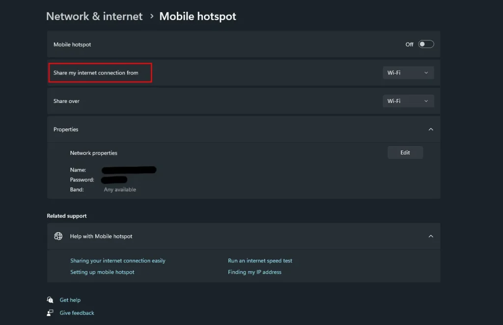اتصال انترنت لپتاپ به موبایل از طریق وای فای؛ آموزش گامبهگام 4 اسکرینشات از ویندوز؛ بخش share my internet connection from