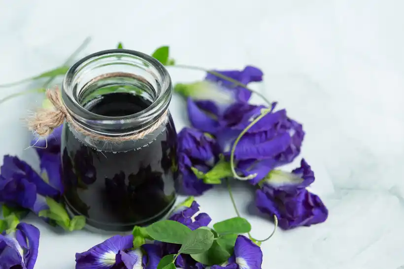 روغن سیاه دانه برای صورت؛ راز پوست سالم و شفاف 2 یک شیشه روغن سیاهدانه و تعدادی گل طبیعی کنار آن
