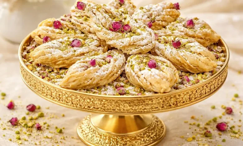 طرز تهیه گوش فیل هراتی به سه شیوه آسان 1 یک ظرف شیرینی گوش فیل هراتی